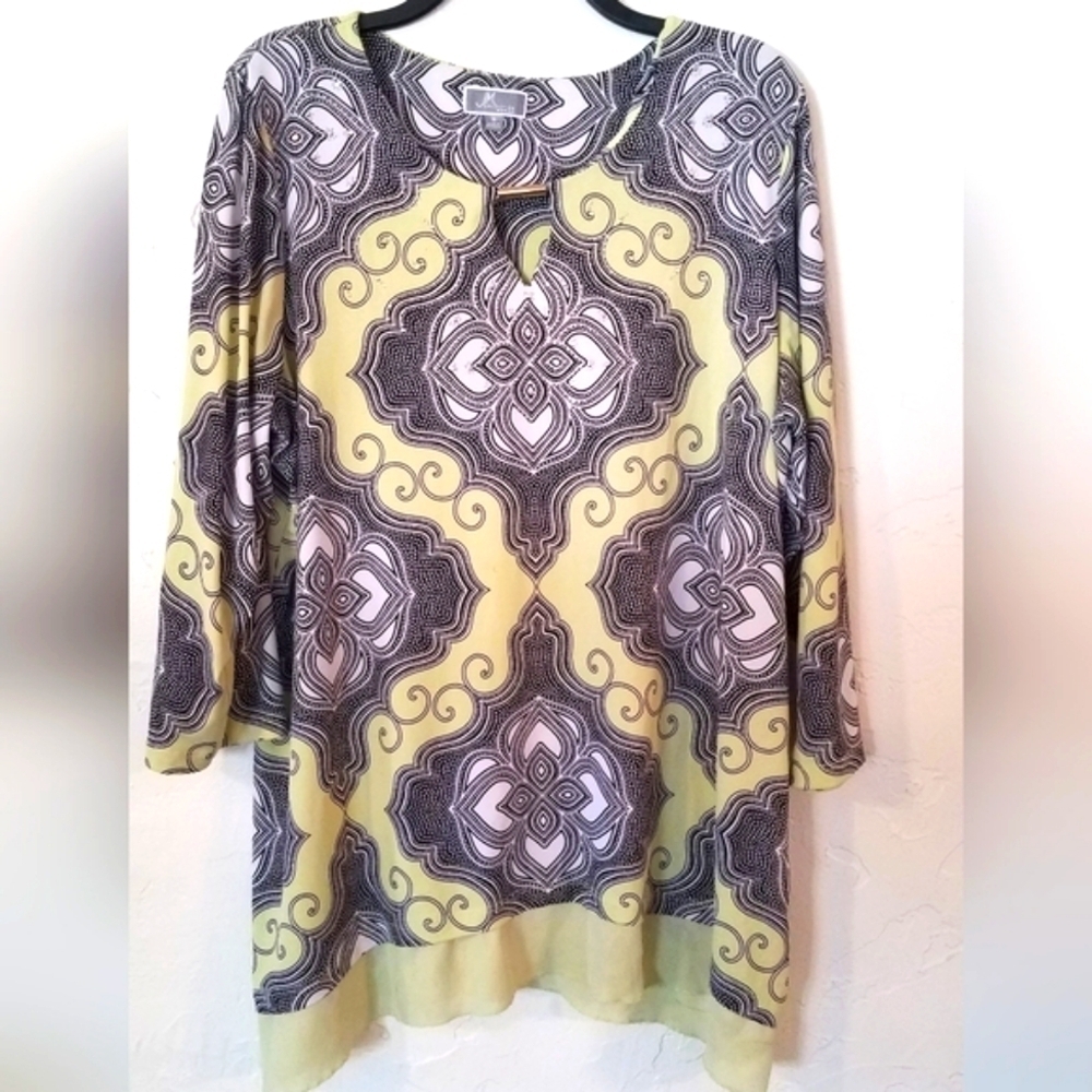 JM Collection Sequin Blouse High Low XL